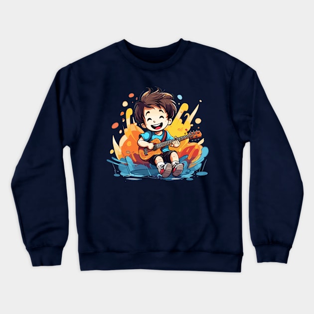 happy kid playing a guitar v5 Crewneck Sweatshirt by H2Ovib3s